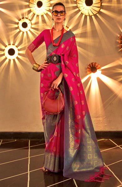 Electric Pink Handloom Weaving Silk Saree