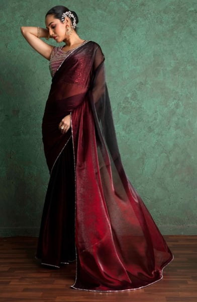 Elegant Red Saree with Embroidered Border