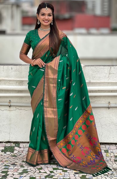 Emerald Green Meenakari Weaving Soft Silk Saree