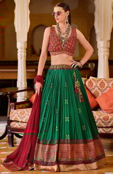 Emerald Green Silk Designer Readymade Lehenga Choli