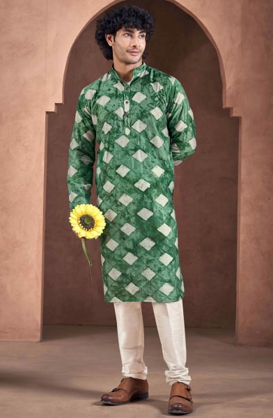 Emerald Green Viscose Men Kurta Set