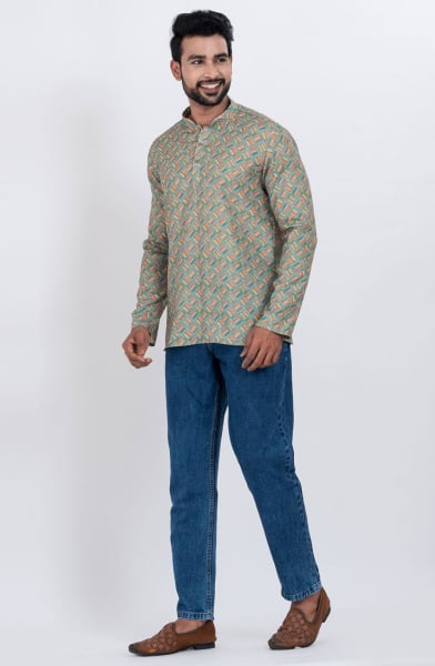 Fern green Cotton Digital Printed Kurta for Festival