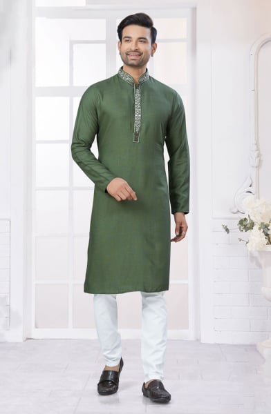 Fern Green Pure Cotton Kurta Pyjama Set