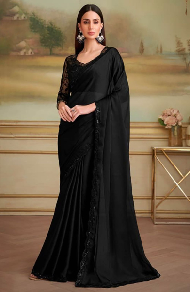 Black Heavy Designer Saree for Ceremonial