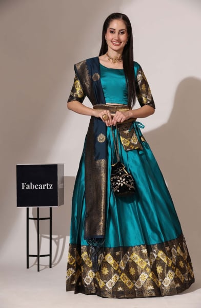 Firozi Art Silk Party Wear Lehenga Choli Set