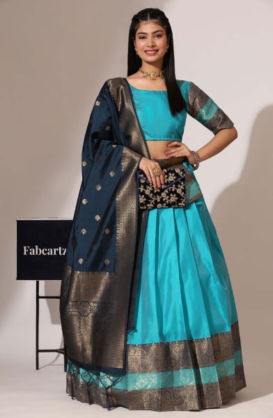 Firozi Art Silk Party Wear Lehenga Choli Set