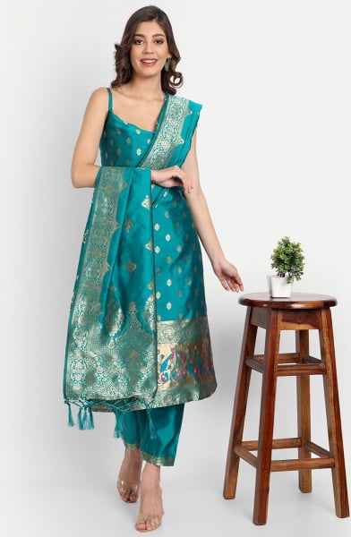 Firozi Cotton Silk Jacquard Readymade Suit