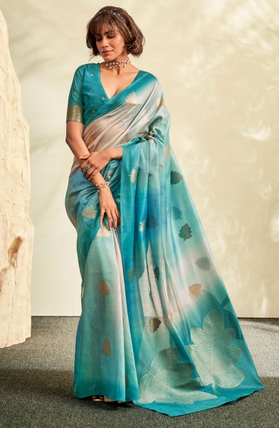 Firozi Embellished Handloom Cotton Silk Saree