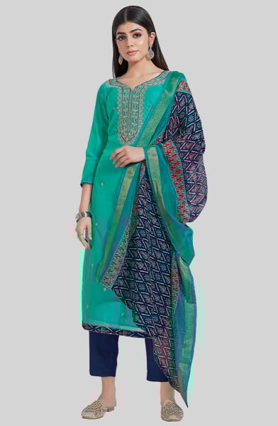Firozi Embroidered Chanderi Silk Pant Kameez