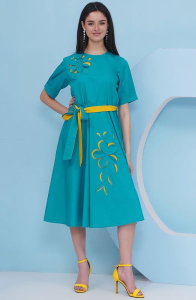 Firozi Embroidered Poplin Frock