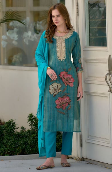 Firozi Embroidered Tissue Readymade Pant Kameez