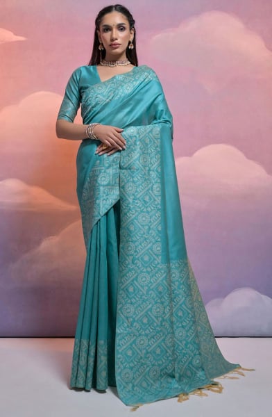 Firozi Handloom Raw Silk Woven Saree