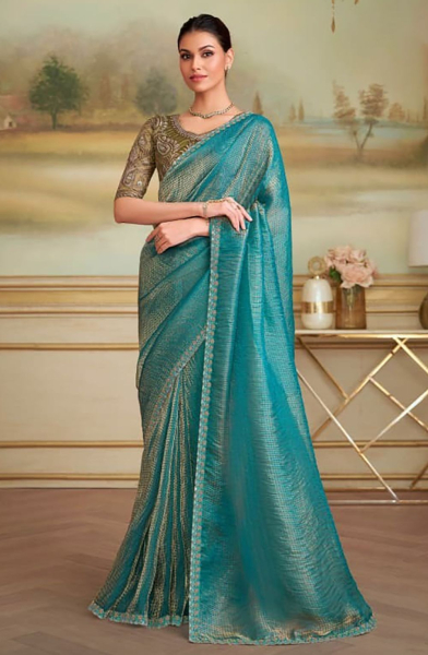 Firozi Heavy Designer Saree for Ceremonial