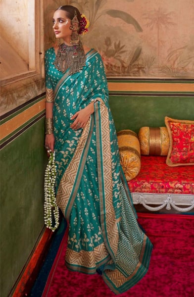 Firozi Mercerized Silk Saree for Party
