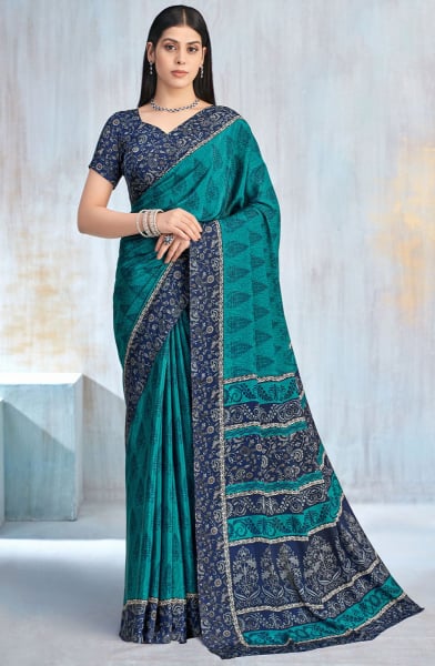 Firozi Printed Crepe Casual Saree