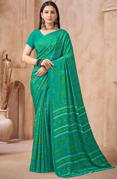 Firozi Printed Crepe Casual Saree