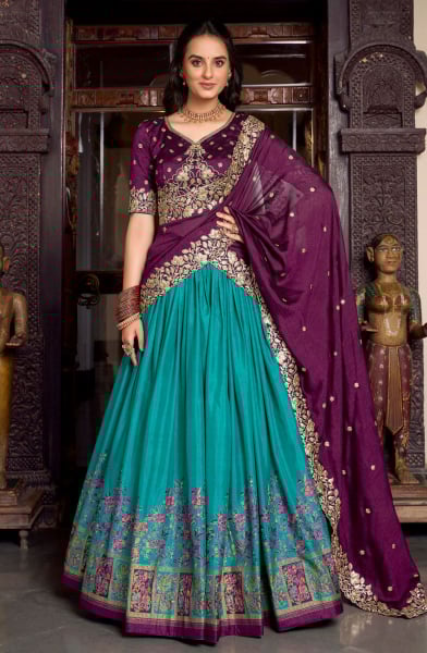 Firozi Silk Party Wear Lehenga Choli Set