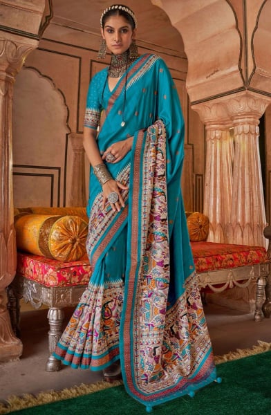 Firozi Viscose Silk Saree for Ceremonial
