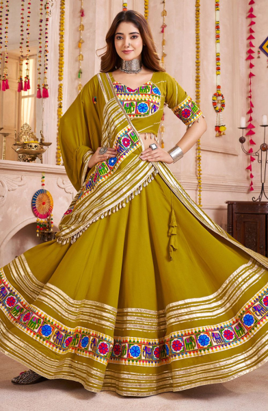 Flouracent Green Viscose Cotton Chaniya Choli for Festival
