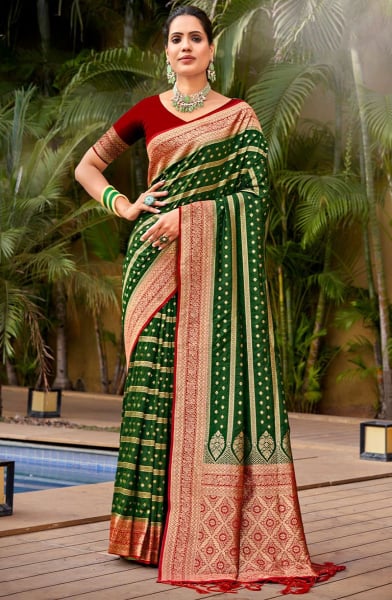 Forest Green Banarasi Silk Woven Saree