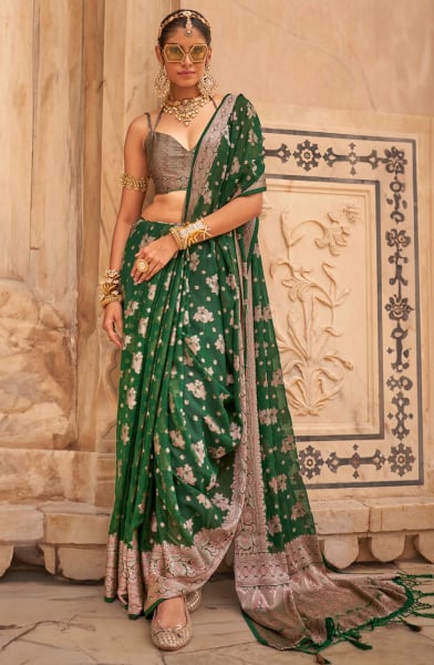 Forest Green Georgette Saree for Festival