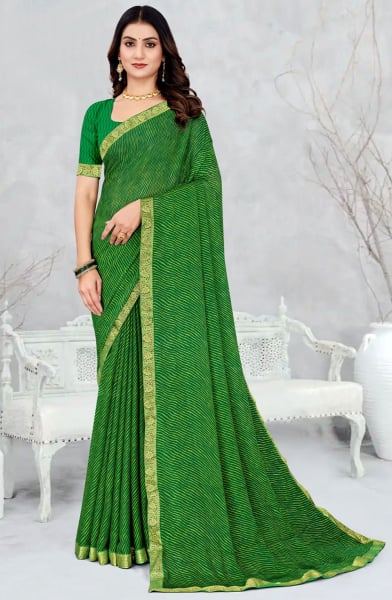 Forest Green Leheriya Print Chiffon Saree