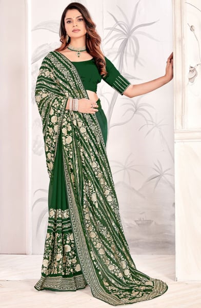 Forest Green Resham Embroidered Georgette Saree