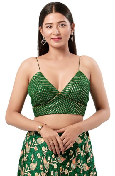 Forest Green Sequins Embroidered Art Silk Blouse