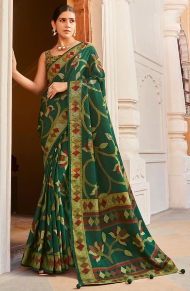 Forest Green Silk Saree for Festival
