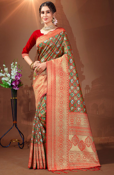 Forest Green Woven Patola Silk Saree
