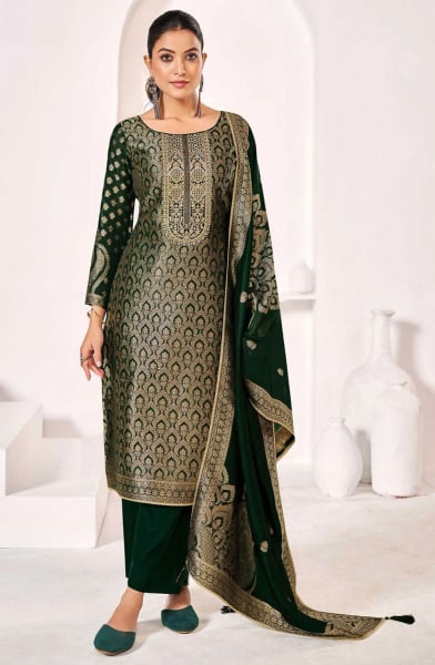 Forest Green Woven Pure Silk Pant Kameez
