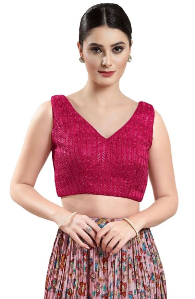 Fuchsia Embroidered Brocade Blouse