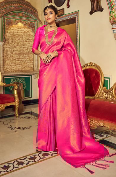 Fuchsia Handloom Weaving Silk Saree