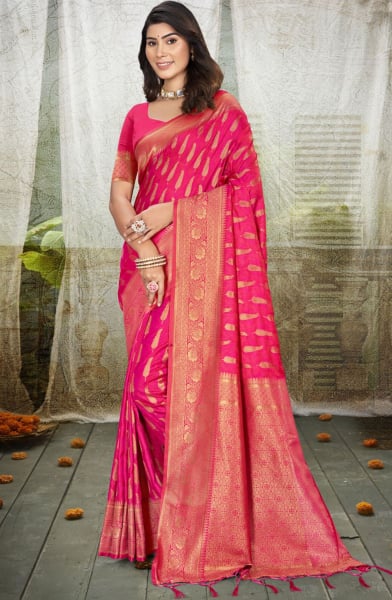 Fuchsia Silk Woven Work Saree