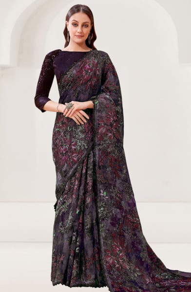 Burgundy Designer Embroidered Saree