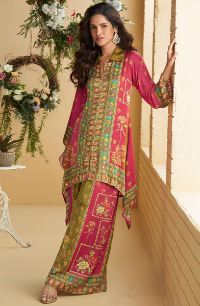 Gajari and Mehendi Green Embellished Crepe Silk Co-Ord Set