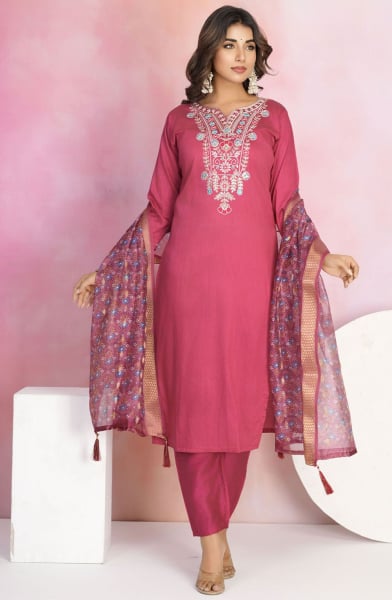 Gajari Chanderi Readymade Pant Kameez