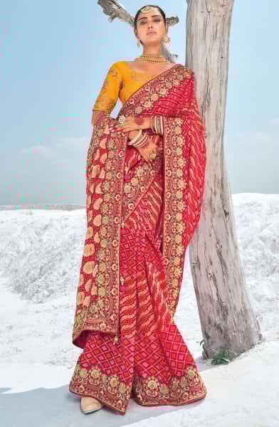 Gajari Hand Embroidered Georgette Designer Saree