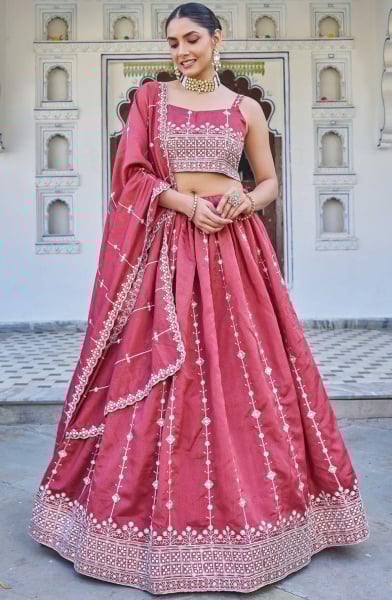 Gajari Pink Embroidered Silk Lehenga Choli for Ceremonial