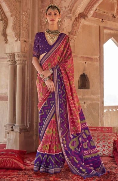 Gajari Pink Georgette Party Wear Saree