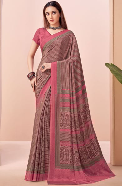 Gajari Pink Printed Crepe Casual Saree