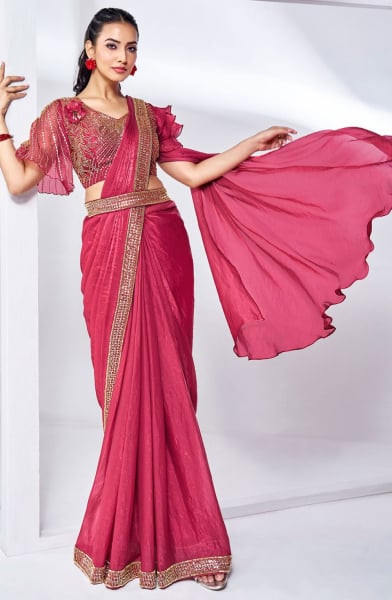 Gajari Pink Pure Khatli Work Designer Ready to Wear Saree