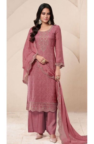 Gajari Pink Schiffli Work Organza Palazzo Kameez
