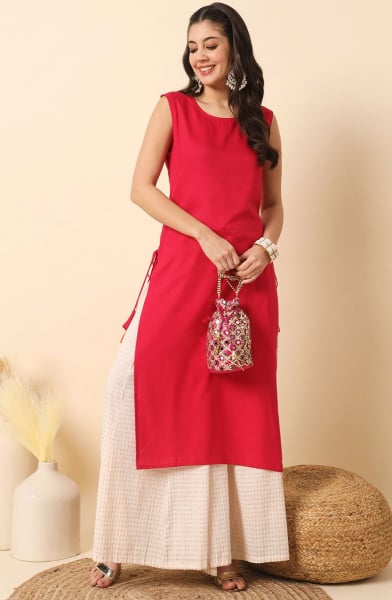 Gajari Pink Solid Rayon Kurti