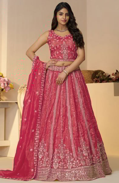 Gajari Pink Tissue Organza Silk Designer Lehenga Choli
