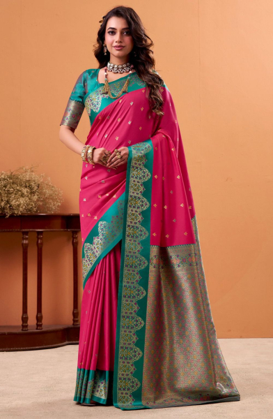 Gajari Pink Woven Satin Silk Saree