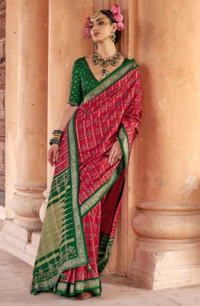 Gajari Red Patola Design Viscose Silk Saree