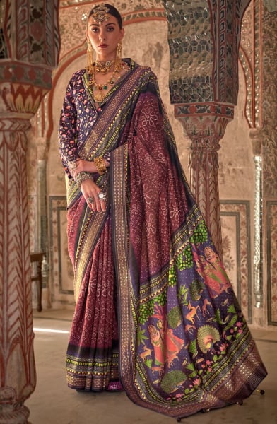 Garnet Embellished Viscose Silk Saree