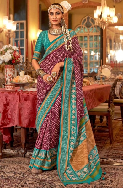 Garnet Maroon Patola Design Viscose Silk Saree