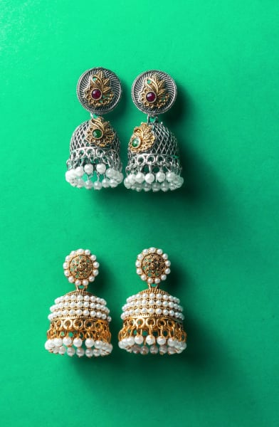 Golden and Silver Moti Earrings